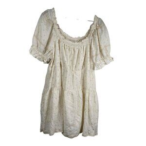 Old Navy Women's Puff Sleeves Smocked Embroidered Dress Ivory Sz XXL Milkmaid